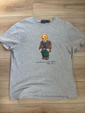 Ralph Lauren Heather Gray Polo Bear Tee with Classic Bear Graphic